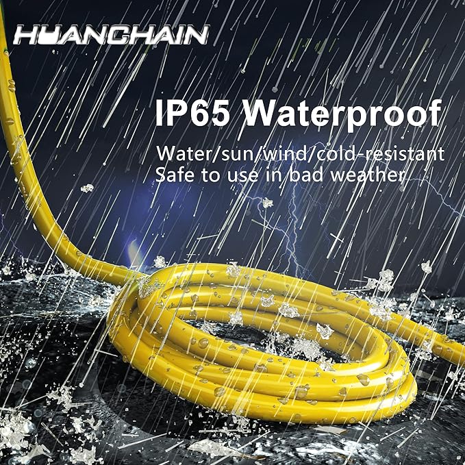 HUANCHAIN 50 ft 12/3 Gauge Heavy Duty Outdoor Extension Cord Waterproof with Lighted, Flexible Cold Weather 3 Prong Electric Cord Outside, 15A 1875W 125V 12AWG SJTW, Yellow, ETL Listed
