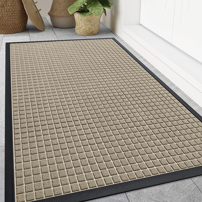 Smiry Front Door Mat Outside Entrance, Heavy Duty Natural Rubber Doormat