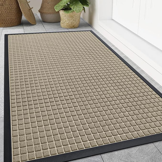 Smiry Front Door Mat Outside Entrance, Heavy Duty Natural Rubber Doormat