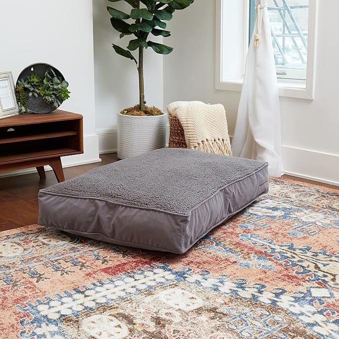 South Pine Porch Buddy Reversible Rectangle Pillow Style Microfiber and Sherpa Dog Bed with Removable, Machine-Washable Cover, Gray Sherpa, Medium (42 in. x 30 in.)