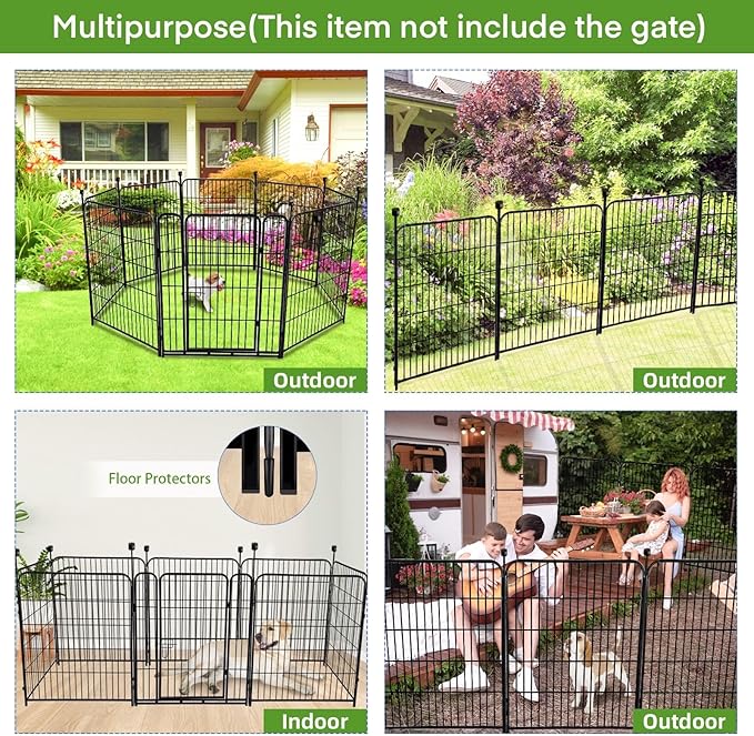 Doorless 54in(H) Garden Fence Animal Barrier, 8 Panels Total 17.7 Ft(L) Outdoor Dog Fence, Black Metal Dog Fences for The Yard, Temporary Fencing