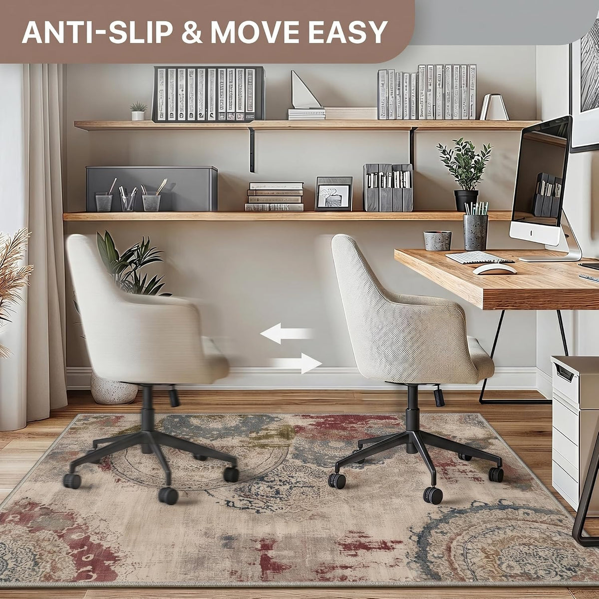 Office Chair Mat for Hardwood Floor, Abstract 48"X 72" Non-Slip Ivory