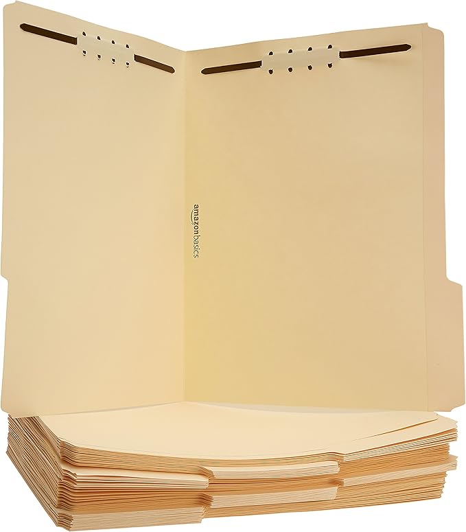 Amazon Basics Manila File Folders with Fasteners for Organized Filing, Letter Size, Beige, 50-Pack