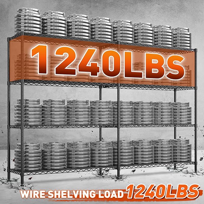 REIBII 70"W Metal Shelving, Storage Shelves 4-tier Wire Shelving Unit Load 1240LBS Metal Shelves for Storage Adjustable Shelving Rack for Pantry Kitchen Commercial school Garage 70"W*15.8"D*62.9"H