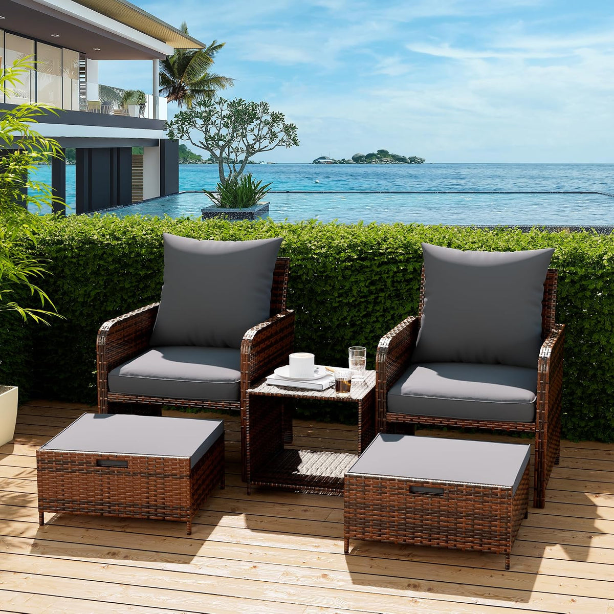 UDPATIO Balcony Furniture, Space-Saving Patio Chairs with Ottoman