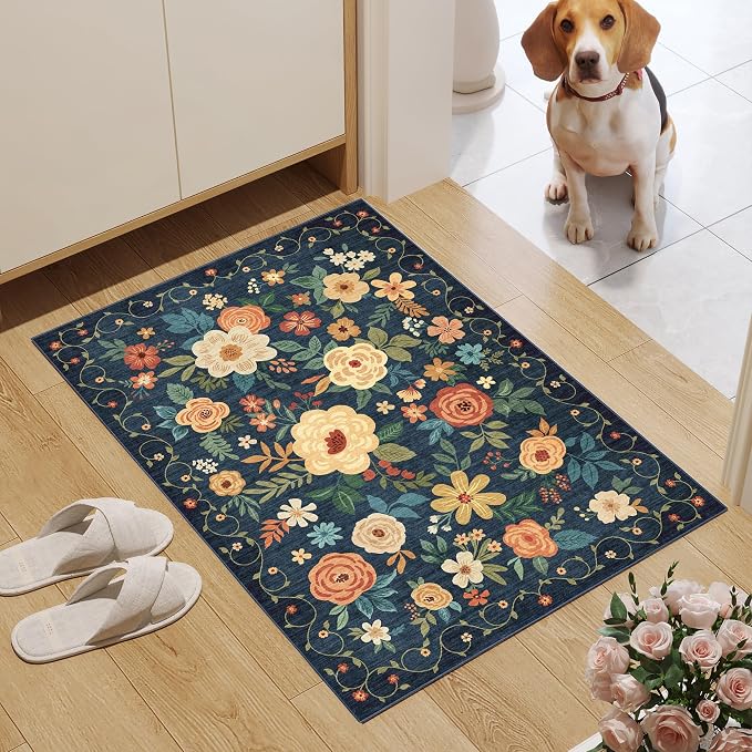 DUKINO 2x3 Rugs for Entryway, Floral Indoor Washable Door Mat, Non Slip Boho