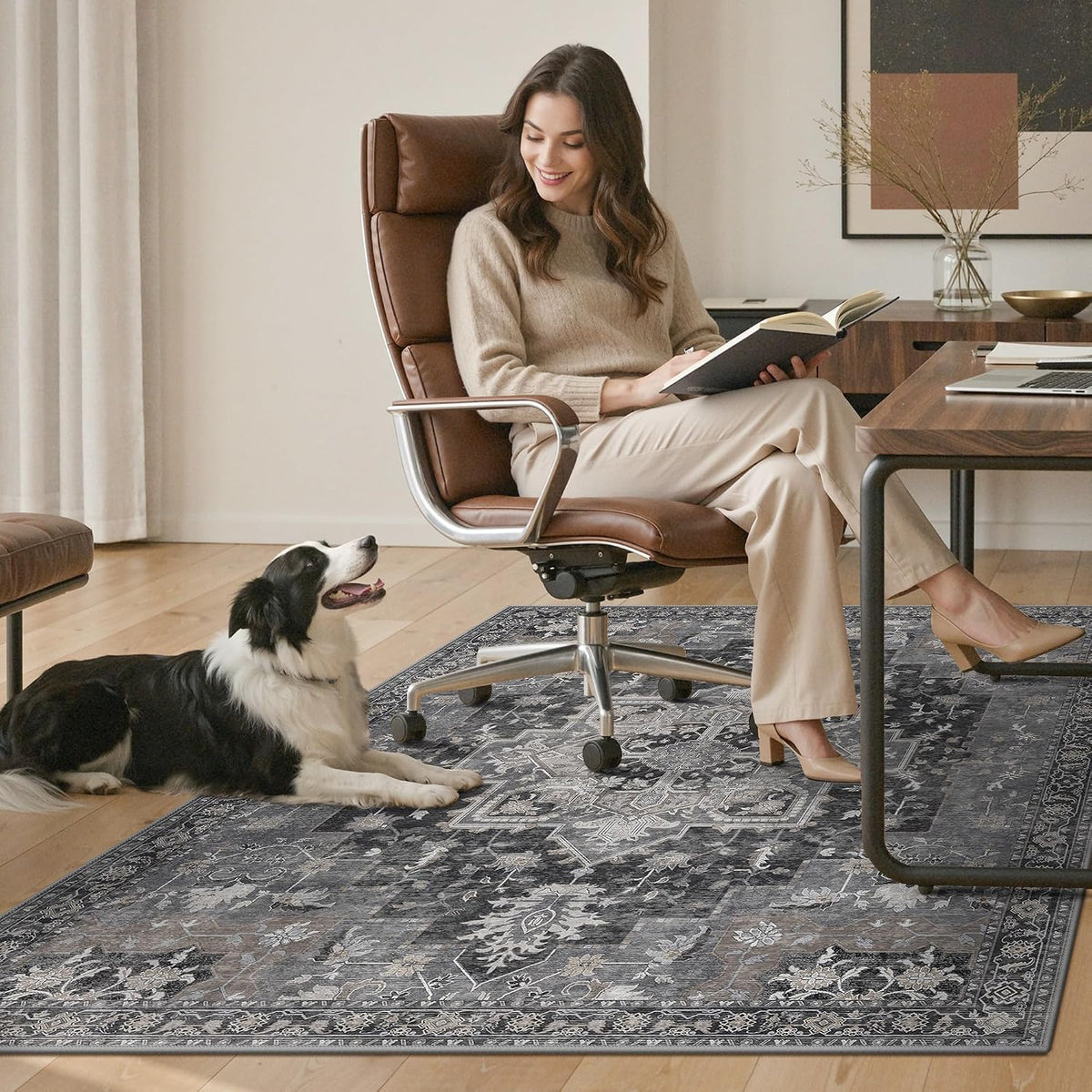 36"x48" Office Chair Mat for Hardwood Floor, Non-Slip Washable Black
