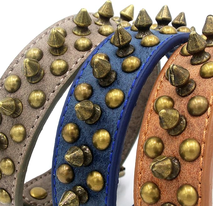 Spiked Dog Collar Soft Pu Leather Mushrooms Rivet Spike Studded Puppy Adjustable Pet Collars for Small Breeds (M, Brown1)