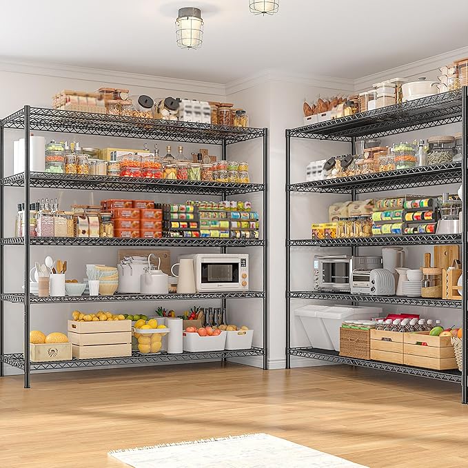 REIBII 55.5" W Storage Shelves 3200LBS Metal Shelving 5 Tier Wire Shelving Unit Garage Shelving Heavy Duty Metal Shelves for Storage Rack Commercial Adjustable Pantry Shelf, 55.5" W X 18''D X 71" H