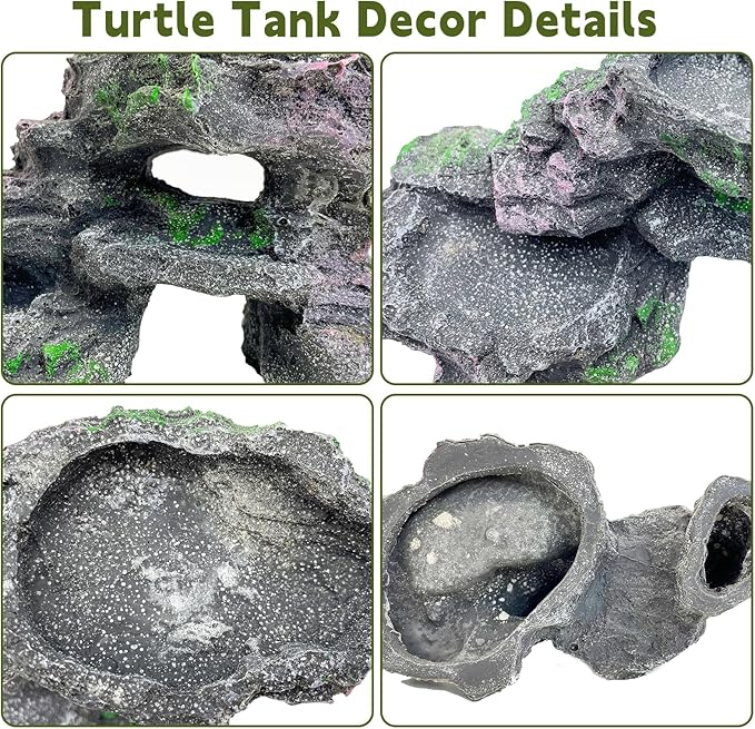 PINVNBY Turtles Basking Platform Reptile Hides and Caves Resin Dock for Aquarium Hideout Terrarium Tank Accessories for Small Reptiles, Amphibians, and Fish