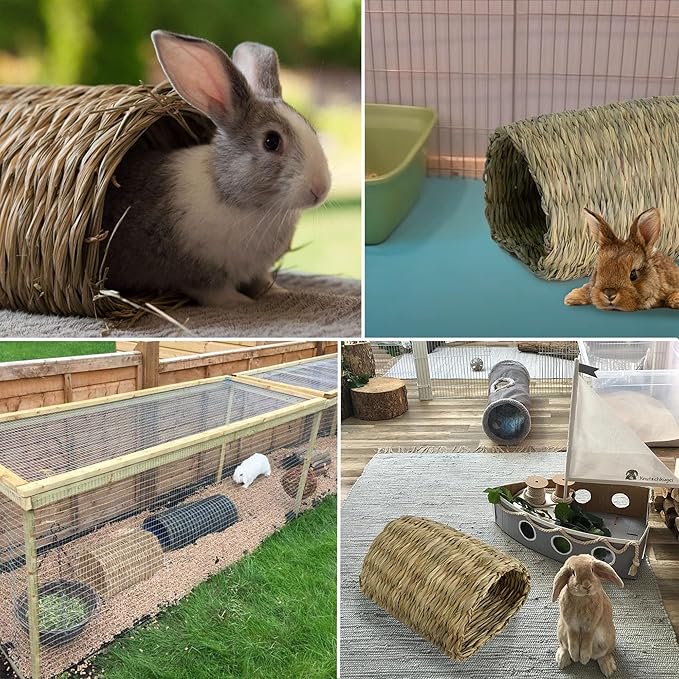 PEMAR Seagrass House Tunnel Hutch – Woven Grass Hideaway & Chewable Tunnel for Small Pets (Rabbit, Guinea Pig, Chinchilla) – Natural Non-Toxic Pet Habitat & Hideout