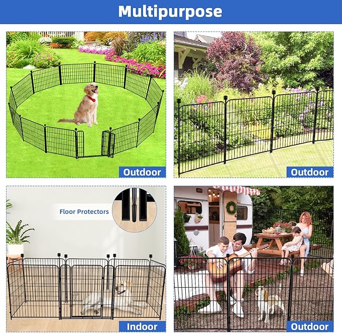 ADAVIN Garden Fence with Gate 32in(H) x 31 ft(L),14 Panels Black Heavy Duty Iron Metal Animal Barrier Fence, Indoor&Outdoor Dog Playpen, Camping Fence, No Dig Garden Border Fencing for Yard