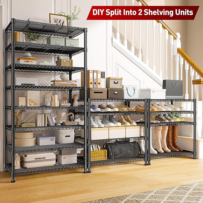 REIBII 8 Tier Metal Shelving 75"H Storage Shelves Tall Wire Shelving Unit Adjustable Detachable Storage Shelves for Laundry Pantry Kitchen Commercial school 1040LBS Storage Rack 75"H X 35"W X 14"D