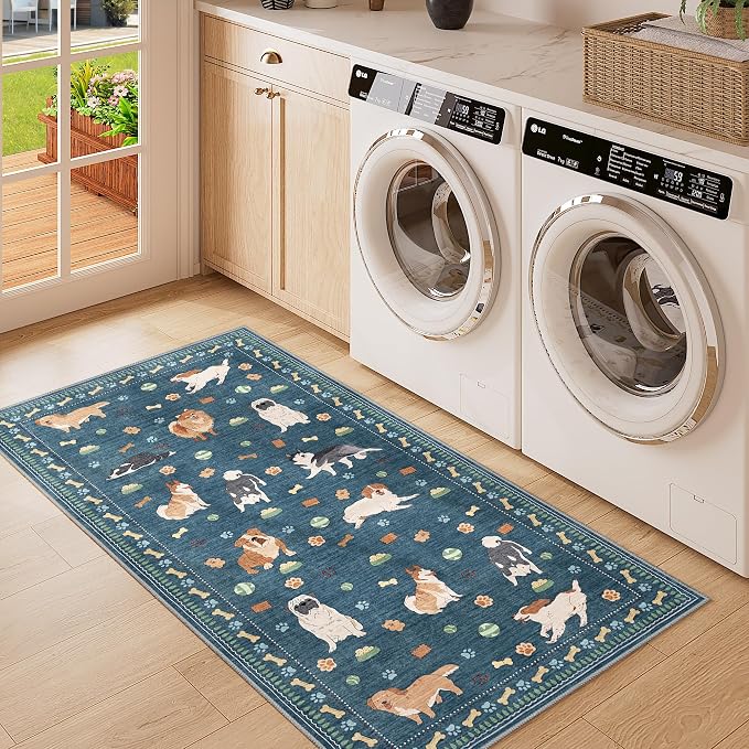 DUKINO 2x4 Runner Rug for Entryway, Animal Dog Print Washable Kitchen Rug