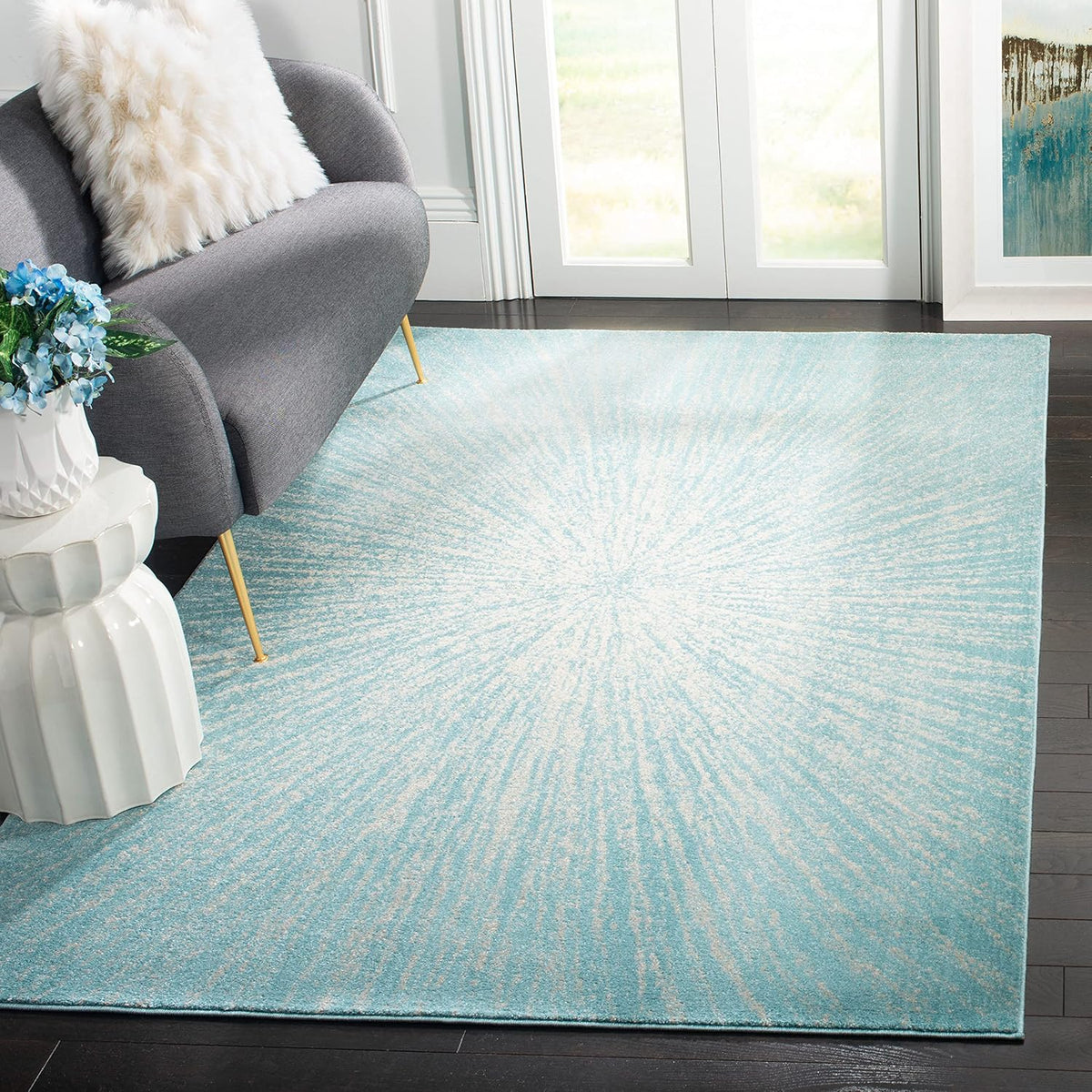 SAFAVIEH Evoke Area Rug 3'x5', Modern Aqua & Ivory EVK228J
