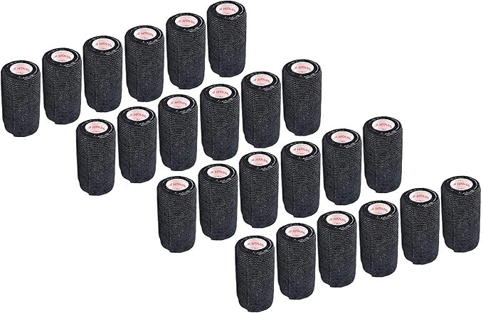 3 Inch Vet Wrap Tape Bulk (Black) (Pack of 24) Self Adhesive Adherent Adhering Flex Bandage Grip Roll for Dog Cat Pet Horse