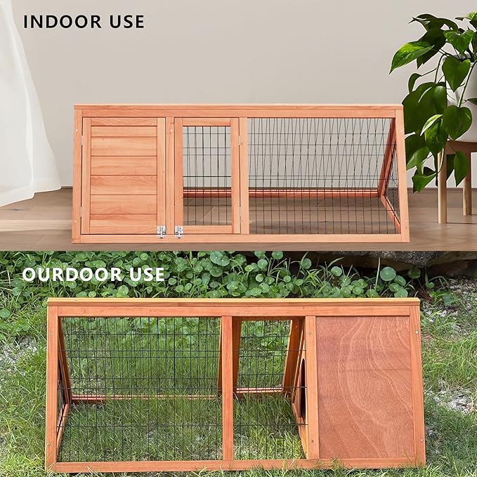 Wooden Chicken Coop, Quail Cage,Small Rabbit Hutch Cage Hybrid - A-Frame Design with Water-Resistant Slanted Roof &Ventilated Wire Run - TenaoVilleux (Natural Wood)