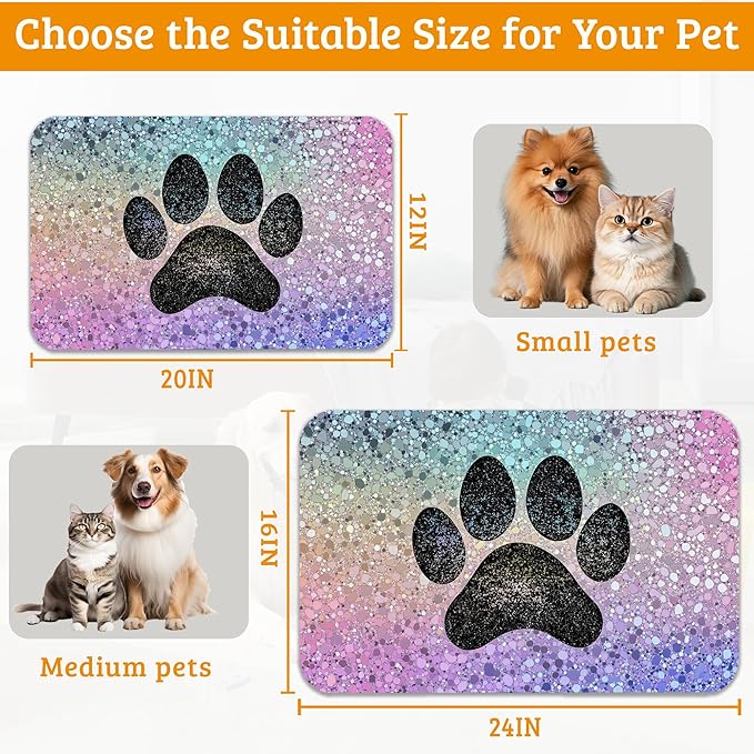 Pet Feeding Mat,Dog Paw Absorbent Dog Cat Food Mat Dog Mat with Rubber Backing,Non-Slip Water Bowl Placemat,Pet Supplies 16" x 24"