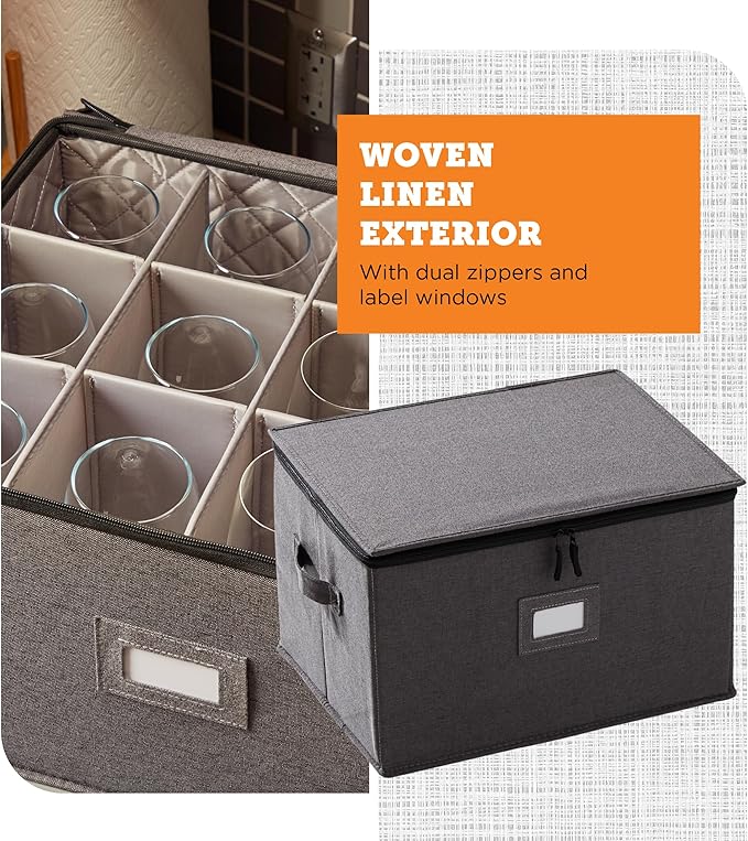storageLAB Wine Glass Storage Containers, Hard Shell Organizer
