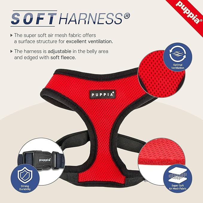 Puppia Soft Dog Harness, Navy, Small (PDCF-AC30-NY-S)