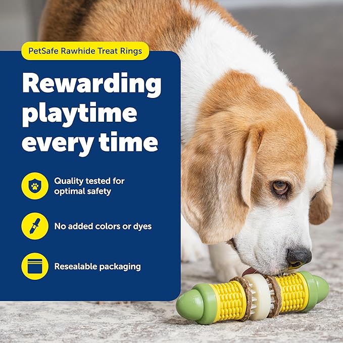 PetSafe Busy Buddy Rawhide Treat Rings - Quality Dog Treats - Training Reward - Original Rawhide & Peanut Butter Flavors - Size A - 24 Rings