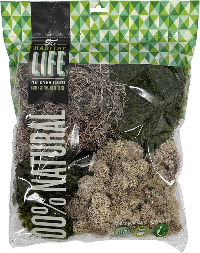 The Habitat Life - Natural Variety Pack - Mix of Reindeer, Mood, Sheet & Spanish Moss - for All Terrariums - Humidity Control - Breathable Bedding - Dye-Free & Safe - Medium - 1 Pack