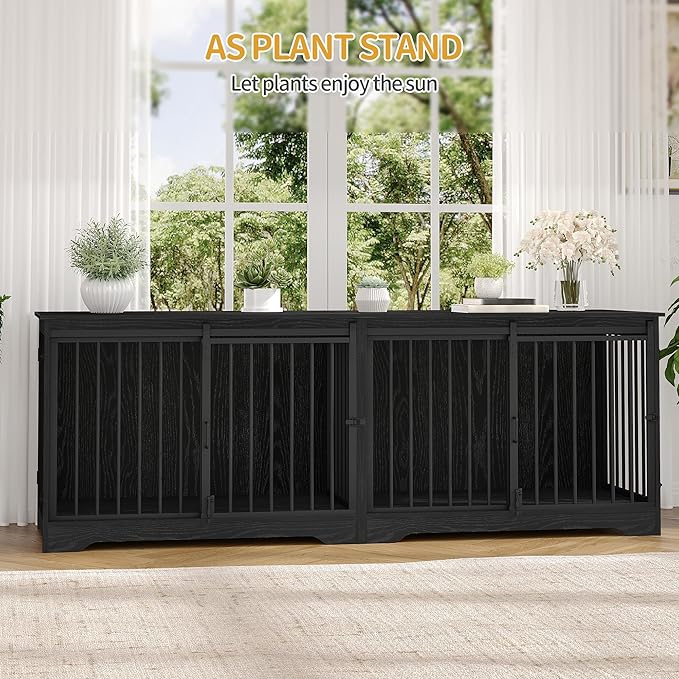 78" Dog Crate Furniture for 2 Dogs, Double Dog Cage with Divider, Wooden Heavy Duty Dogs Kennel, Pet Cage with Barn Door, TV Stand for Large Small Medium Pet, Black DFC83704B