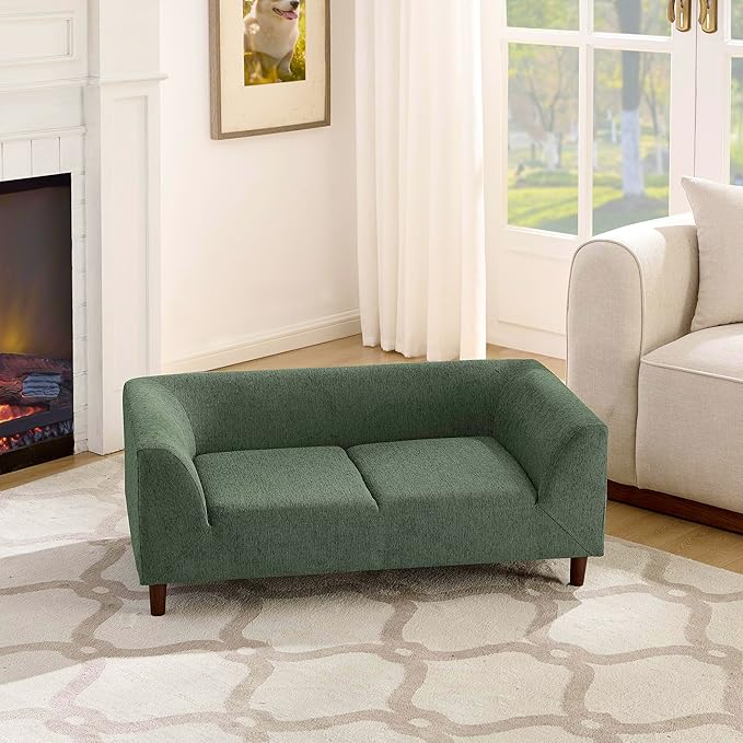 Pet Sofa with Backrest and Armrests,Modern Rectangular Pet Sofa Suitable for Small and Medium Dogs,Soft Cushion Comfortable Dog Sofa for Living Room,Olive Green