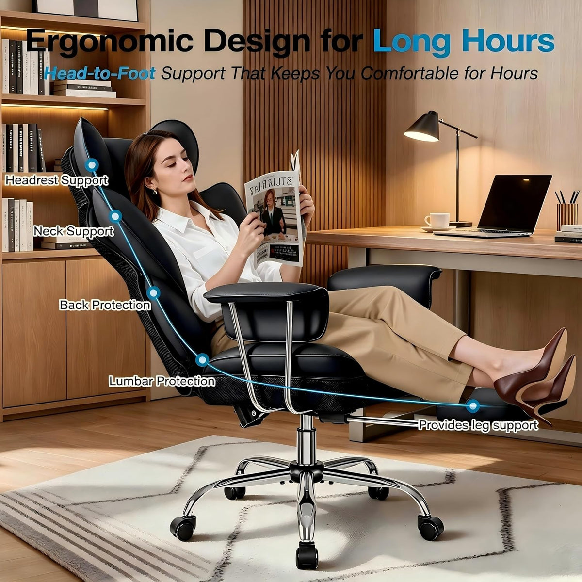 Big and Tall Office Chair, High Back Gaming Chair with Footrest