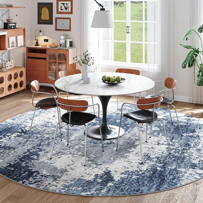 Blue Round Rugs 6ft Washable Circle Area Rug