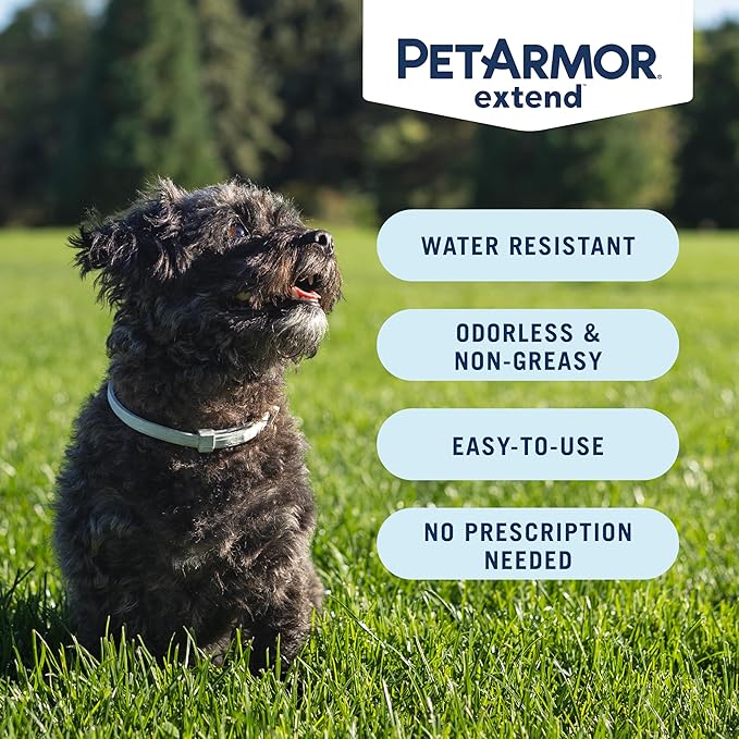 PetArmor Extend Dog Flea and Tick Treatment & Prevention Collar for Small Dogs up to 18 lbs., 8 Months of Protection, Odorless & Non-Greasy, Waterproof, Kills Fleas, Ticks, and Larvae, 2 Count