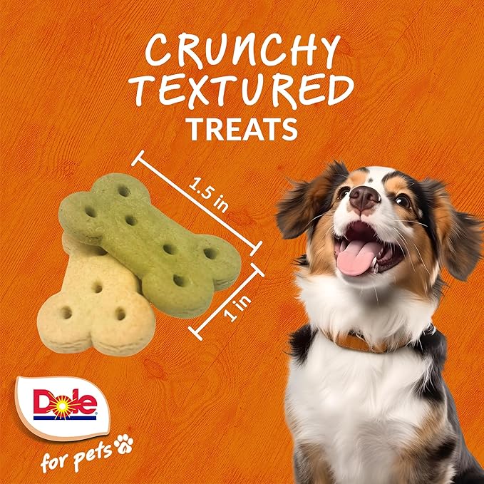 Dole for Pets Dog Biscuits Assorted Spinach + Pumpkin Mix, Real Vegetable Flavor Vegan Crunchy Treats, No Wheat Corn Soy or Artificial Additives, Bite Size Training Snacks for Dogs, 7 Oz - 6 Pack