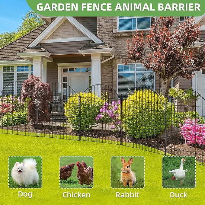 10 Panels No Dig Decorative Garden Fence for Yard, 40in (H) x 23.6ft (L) Rustproof Metal Wire Temporary Dog Fence, Animal Barrier Fencing Patio Panel Border with Temporary Ground Stakes