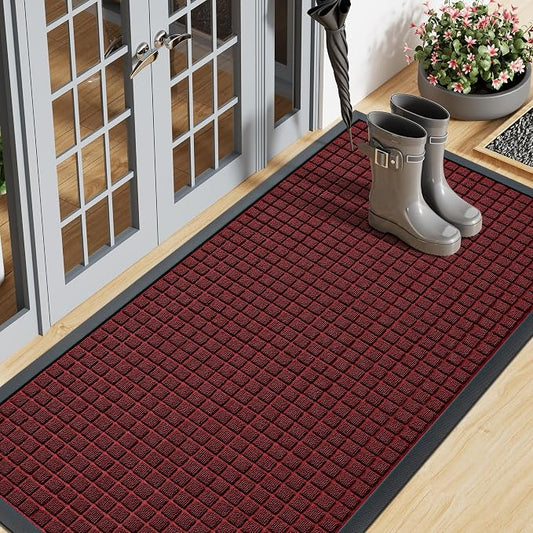 Smiry Front Door Mat Outside Entrance, Heavy Duty Natural Rubber Doormat