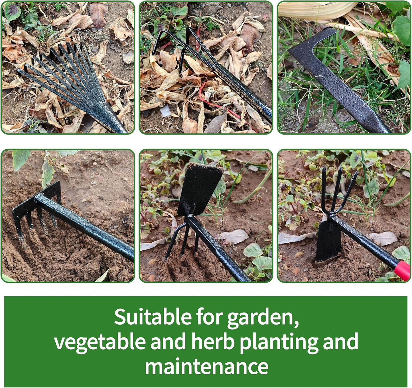 Set of 6 Gardening Tool Set, Rust-Resistant Handy Tools for Gardening, Ideal Gardening Gift Set, Including Trowel, Weeder, Hoes, and Rakes