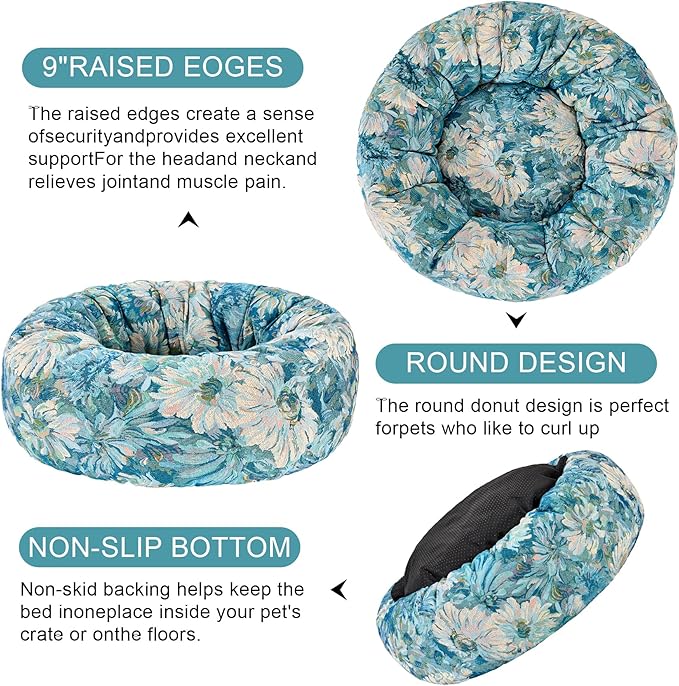 Dog Calming Beds for Small Medium Large Dogs - Round Donut Washable Puppy Dog Bed, Anti-Slip Faux Fur Fluffy Donut Cuddle Anxiety Cat Pet Bed (36" Flower)