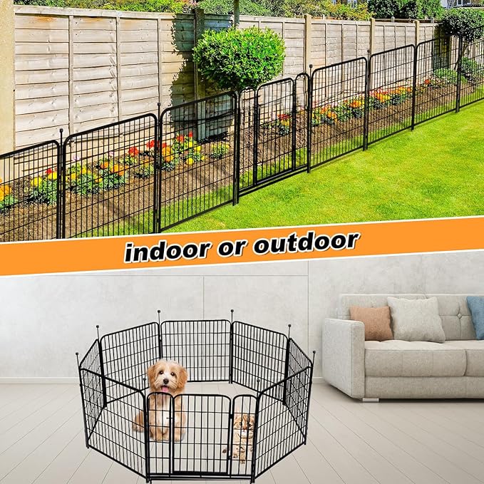 Garden Fencing 40 inch High, 8 Panels Total 17.7 Ft(L), Gate 17.7 Inches Wide with Low Sills, Dog Fence Outdoor for Yard. Rabbit Fence for Garden, Large Dog Pen, Border Fencing for Flower Beds