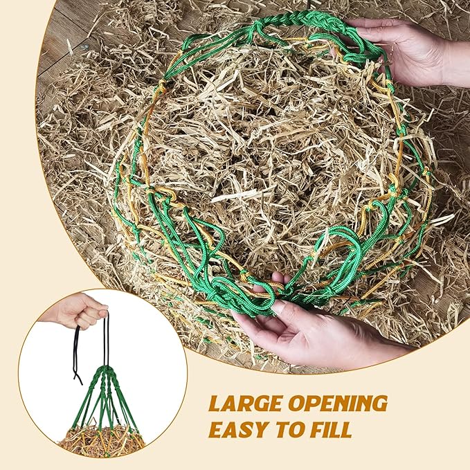 2PCS Hay Nets for Horses,2.36"x2.36" Holes 40”Horse Hay Feeder Net for Slower Feeding,Strong Load-Bearing Hay Bag Hanging for Horse Stable Trailer (Green)