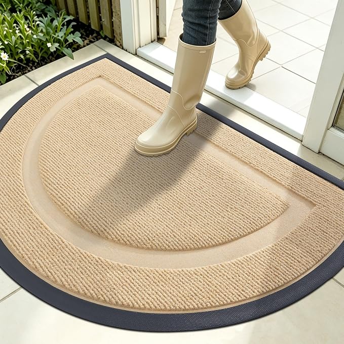 OLANLY Half Circle Door Mat Indoor Outdoor Entrance Welcome, Waterproof