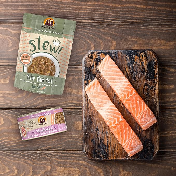 Weruva Classic Cat Stews!, Too Hot to Handle with Chicken, Duck & Salmon in Gravy, 3oz Pouch (Pack of 12)