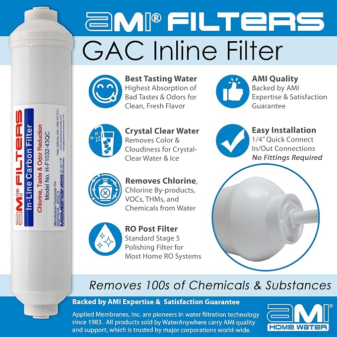 Inline Carbon Water Filter | 10" Length | 1/4" Quick Connect In/Out |