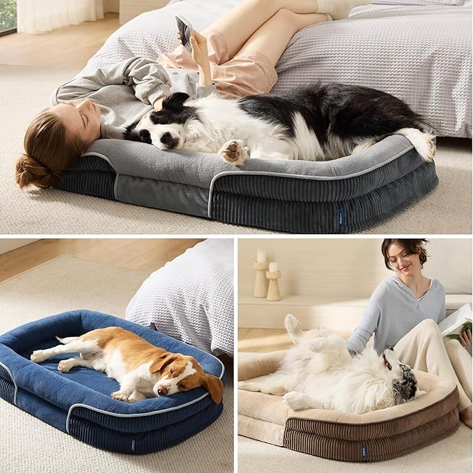 Bedsure XL Orthopedic Dog Beds Large Sized Dog - 360° Oval Bolster Large Dogs Bed for Senior Dogs with Waterproof Washable Cover, Extra Large Comfort Pet Sofa Couch with Ultra-Soft Fleece, Grey, 42"