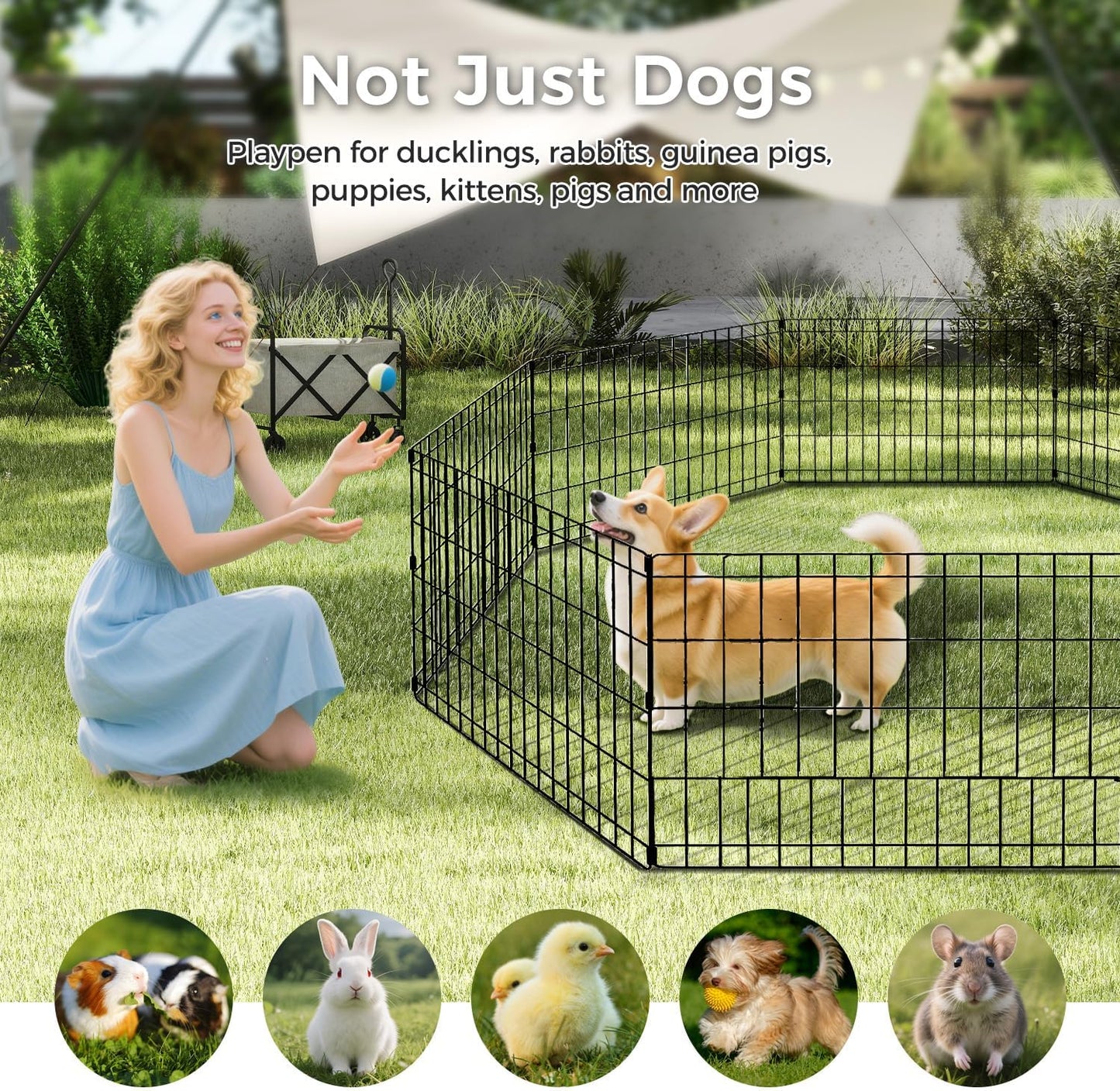 Foldable Dog Playpen 42" Height 8 Panels Metal Exercise Pen with Door - Indoor/Outdoor Dog Play Pen for Medium-Large Dogs, Portable Pet Fence for Yard Garden Camping, Black