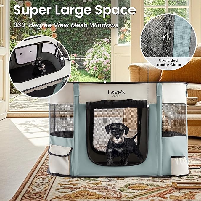 Love's cabin Pet Puppy Dog Playpen, Small Dog Tent Crates Cage Indoor/Outdoor, Portable Exercise Playpen for Cat, Foldable Pop Up Dog Kennel Playpen with Carring Case (S, Gray Green)