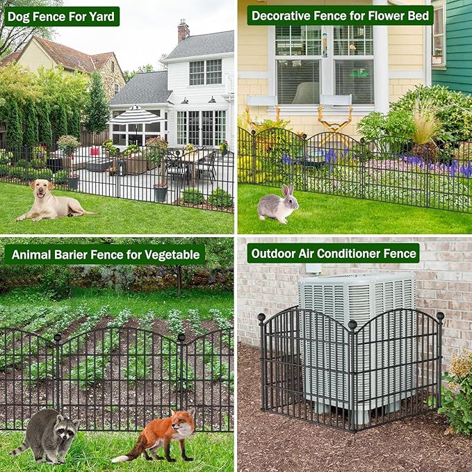 No Dig Decorative Garden Fence Animal Barrier - 5 Panels - 24 in (H) x 10 ft (L) - Dog Fence Outdoor for Yard, Rabbits and Small Pets - Tall Rustproof Metal Wire Fencing Border for Garden and Patio