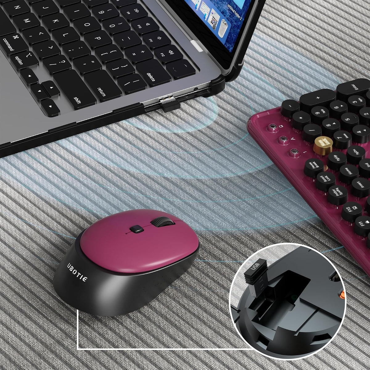 Colorful Wireless Computer Keyboards Mouse Combos (Black Claret)