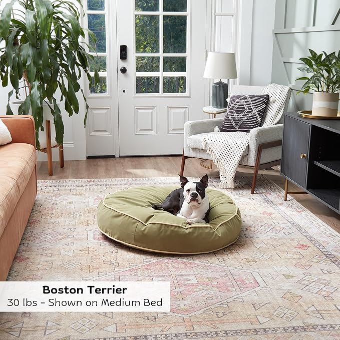 Happy Hounds Scout Round Reversible Pillow Dog Bed, Medium (36" x 36"), Fern