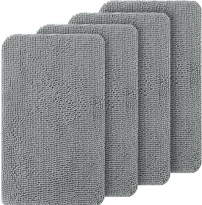 OLANLY Dog Door Mat Set 4-Piece 70x24, Absorbs Moisture and Dirt, Absorbent Non-Slip Washable Doormat, Quick Dry Chenille Mud Mat for Dogs, Entry Indoor Entryway Carpet for Inside Floor, Grey