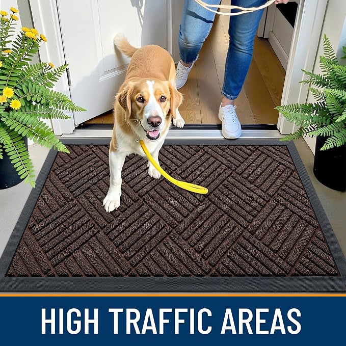 OLANLY Front Door Mat Outside Entrance 71x23, Heavy Duty Sturdy Natural Rubber