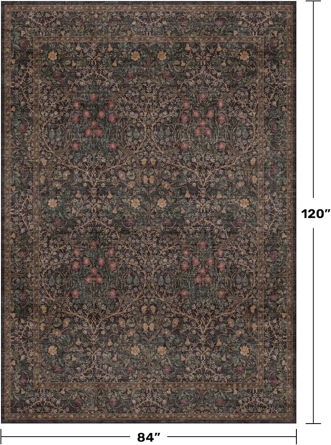 Vintage Dark Brown Living Room Rug, 7x10 Washable Area Rugs